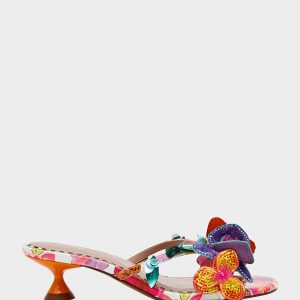 BEATRIZ WHITE MULTI Women's Floral Rhinestone Kitten Heel