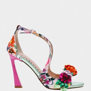 MIKAH PALE PINK FLORAL Square-Toe Strappy Heel
