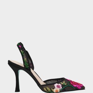 APRIL BLACK MULTI FLORAL Pointed-Toe Slingback Pump Heels