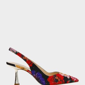 CLARK HEELS BLACK FLOWER MULTI Slingback Women's Kitten Heel