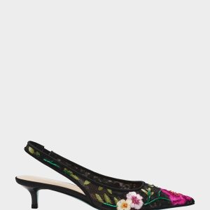 FELIX BLACK MULTI FLORAL Pointed-Toe Slingback Pump Kitten Heel