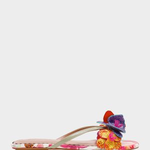NICOLLE WHITE MULTI Women's Flat Floral Butterfly Slip-On Sandal