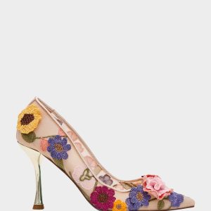 AIMEY NUDE FLORAL Pointed-Toe Stiletto Pump Heel
