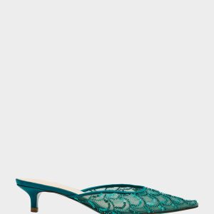 ELLIS EMERALD Pointed-Toe Mesh Embellished Mule Women's Kitten Heel