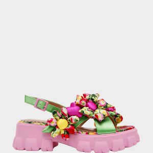 JEROMY GREEN FLORAL MULTI Women's Pink Green Lug Floral Sandal