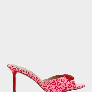 CASIDY PINK MULTI Women's Heart Print Mule Heel with Rhinestone Lip