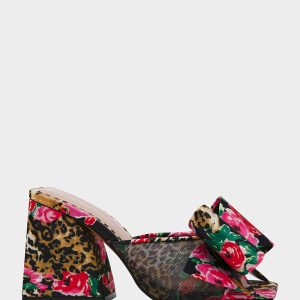 JORDN LEOPARD FLORAL Square-Toe Mule Block Heel