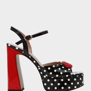 ALLYSON WHITE BLACK POLKA DOT Women's Platform Sandal Heels