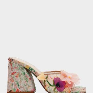 HEATH NUDE MULTI Women's Slip On Block Mule Floral Heel