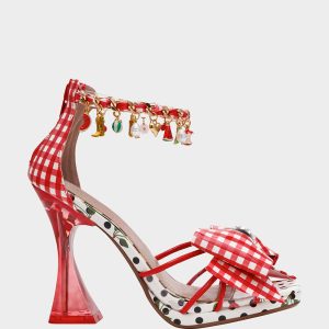 MARGRET RED MULTI Women's Strappy Square-Toe Charm Heel