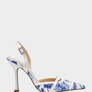 ROZA WHITE/BLUE FLORAL Women's Pointed Toe Stiletto Floral Heel
