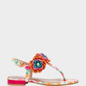 CINDII WHITE MULTI T-Strap Flat Thong Sandal