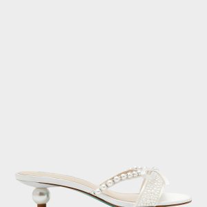 MANDY PEARL Women's Strappy Pearl Embellished Kitten Heel