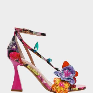 CAMILE BLACK MULTI Women's Floral Butterfly Rhinestone High Heel