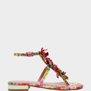 KENEDY GREENN FLORAL MULTI Women's Flat Pink and Green Floral Sandal