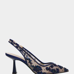 NIKKI NAVY Slingback Pointed Toe Heel
