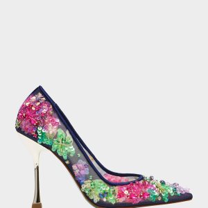 NETTA NAVY MULTI Women's Floral Embellished Navy Mesh High Heel