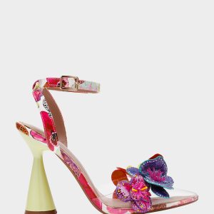 CHELSIE WHITE MULTI Women's Floral Butterfly Rhinestone Pump Heel
