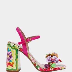 MASEN BRIGHT MULTI Women's Square-Toe Block Heel Floral Decal Heel