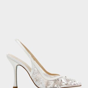 EDDIE IVORY Women's Floral Embellished Slingback Mesh High Heel