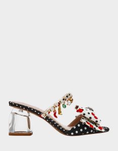 KAYLEEN Black Multi Women's Square-Toe Block Heel Mule Bow Heel