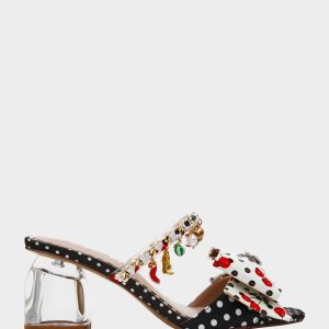 KAYLEEN Black Multi Women's Square-Toe Block Heel Mule Bow Heel
