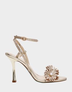 MYLEE GOLD Women's Strappy Open-Toe Floral Rhinestone Embellished Heel