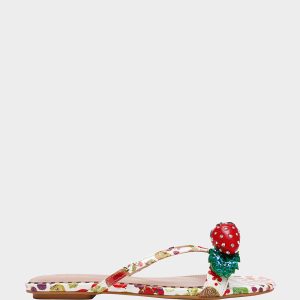GARRIK WHITE MULTI Women's Thong Strappy Fruit Printed Sandal