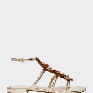 JOYCE GOLD Women's Strappy Rhinestone Embellished Sandal