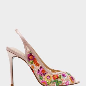 GERRI Nude Floral Embellished Peep-Toe Stiletto Women's Heel