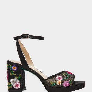 KENNI BLACK MULTI FLORAL Platform Block Heel Floral Print Mesh Women's Sandal