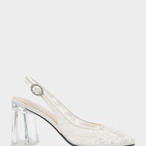 NINAH IVORY Square-Toe Slingback Mesh Block Heels